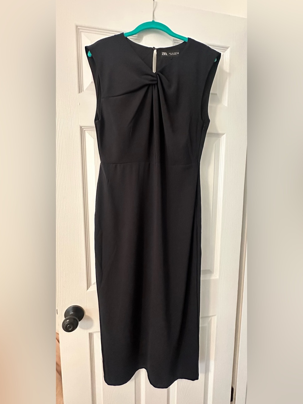 Zara Black Midi Twist-Front Sheath Dress